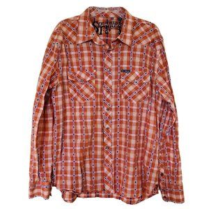 Southern Thread Orange Poker Plaid Western Pearl Snap Shirt